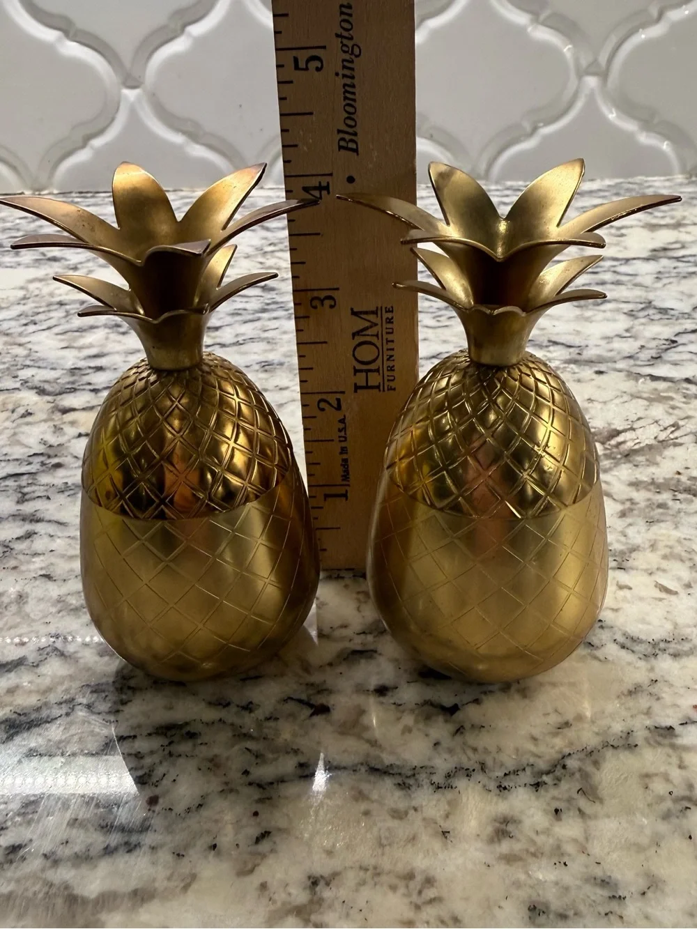 Vintage Solid Brass Pineapple Lidded Containers Set of 2 Trinket Boxes MCM